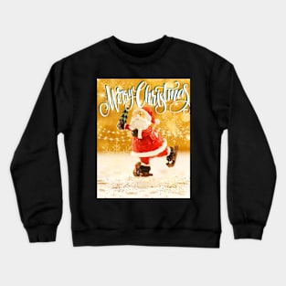 Merry Xmas Funny Skating Santa Photograpic Festive Print Crewneck Sweatshirt